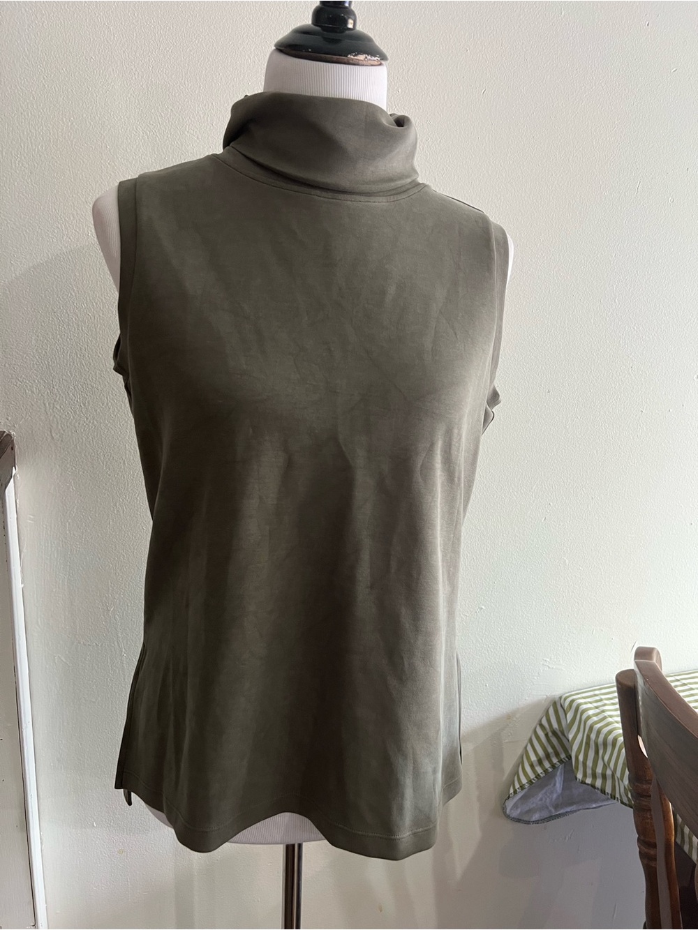 Women's Sleeveless Olive Turtleneck Tank Top